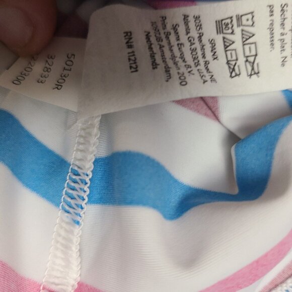 Spanx Swim Shirt Rash Guard Ocean Stripe‎ Hibiscus Crew Neck Long Sleeve Medium - Picture 4 of 8